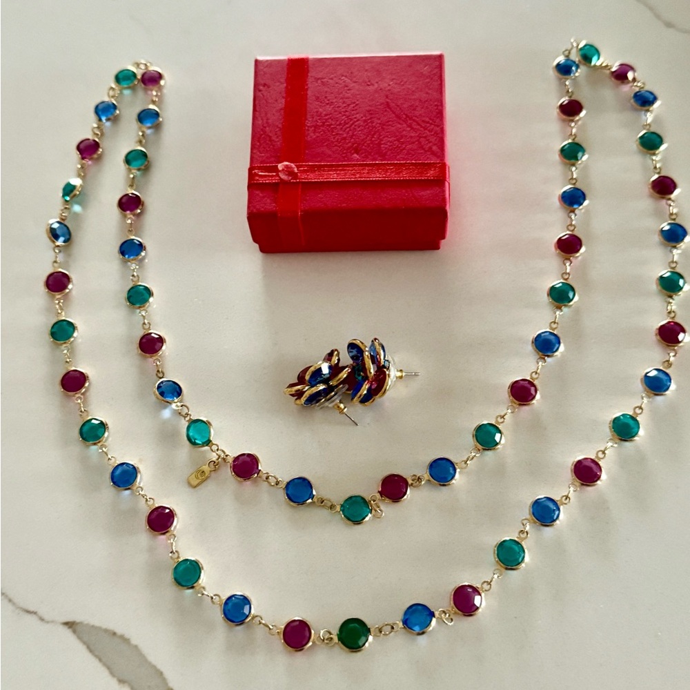 Swarovski Elegant Multicolor Gemstone 35” Necklace and 3/4” Earrings Set